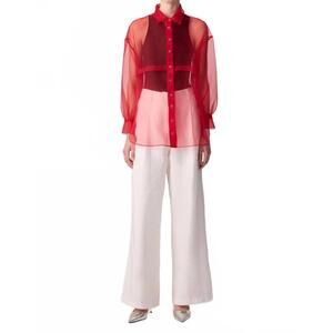 NEW TOUCHE PRIVE sheer button-up organza blouse in red
